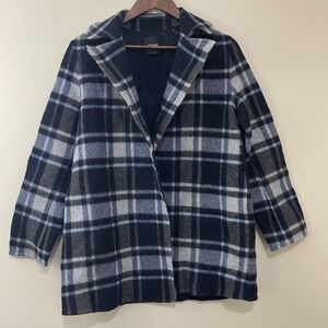 Theory Belted Overlay Alpaca Wool Blend‎ Coat Womens Medium Alps Plaid NO BELT
